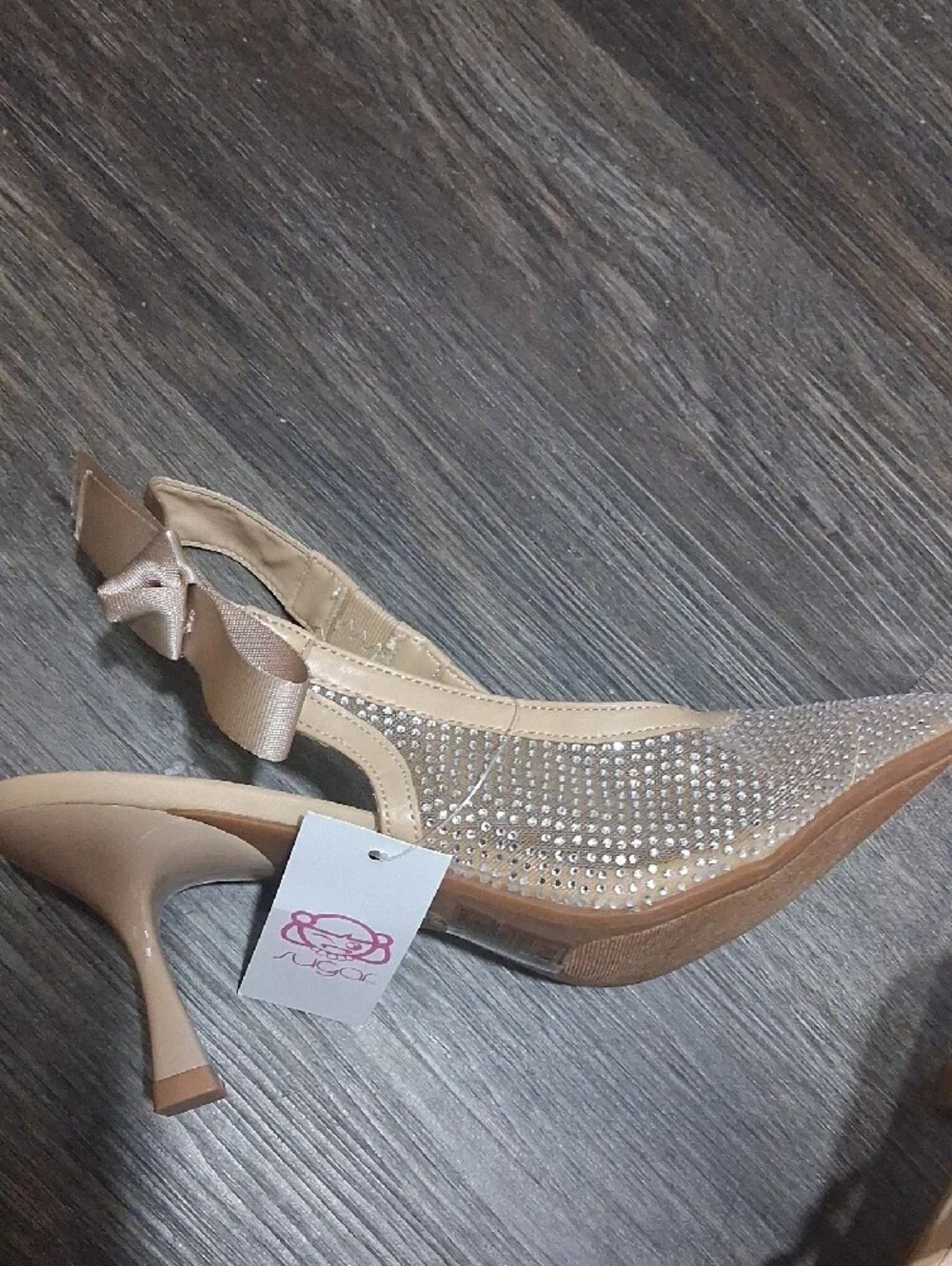 Sugar Nude Rhinestone Pointed Slingback Flats